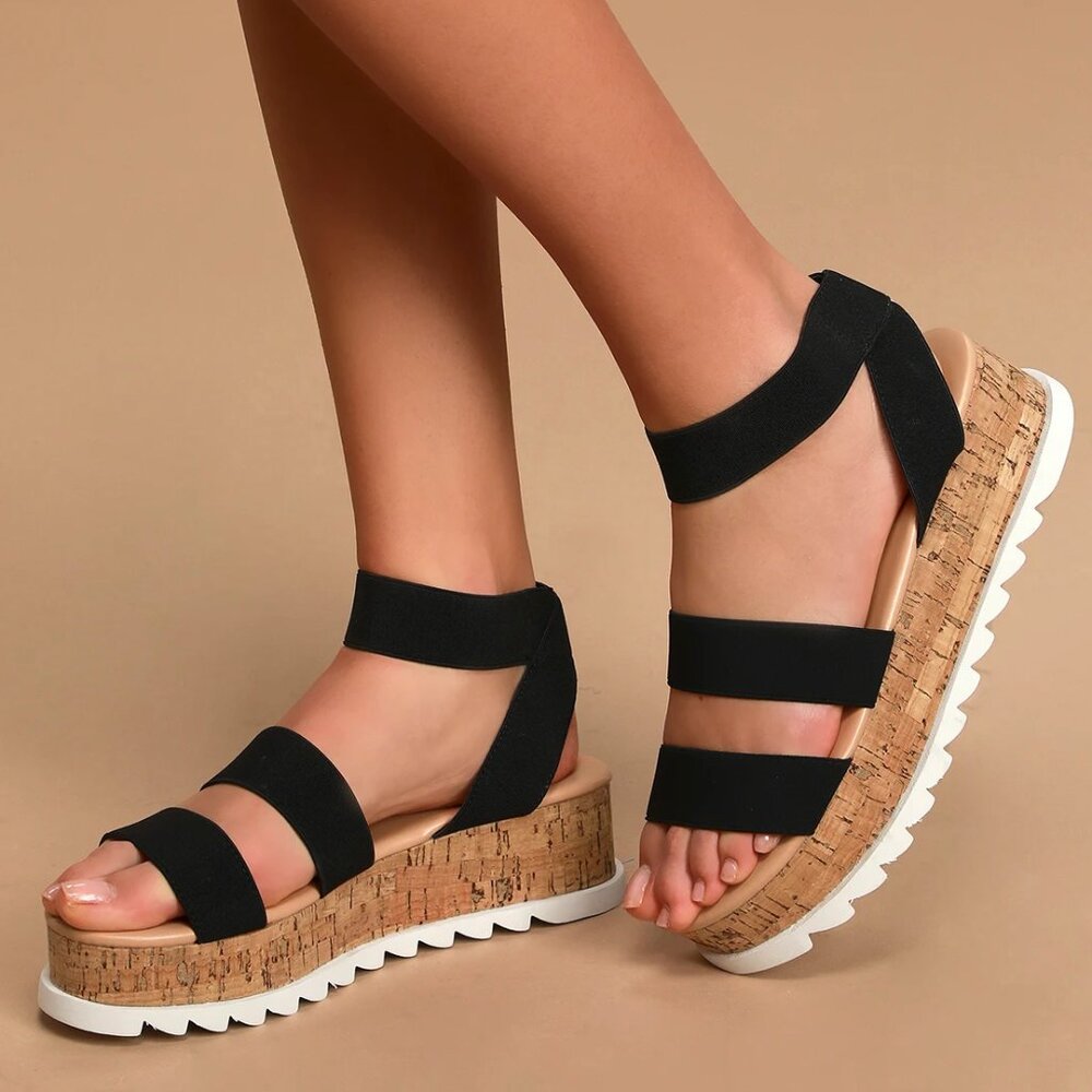 Lulu’s Rico Black Flatform Slide Sandals – Size 8